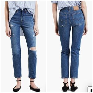 Levis Wedgie Icon Fit in Higher Love High Rise Distressed Button Fly Big E Sz 28